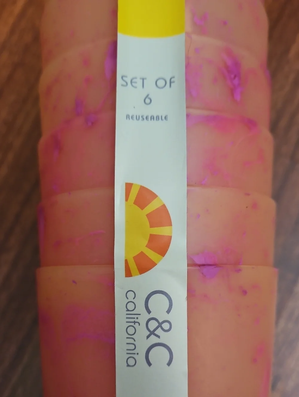 3 Sets C&C California Home Orange & Pink Tie-dye 8 Oz Plastic Tumblers (18 Cups)